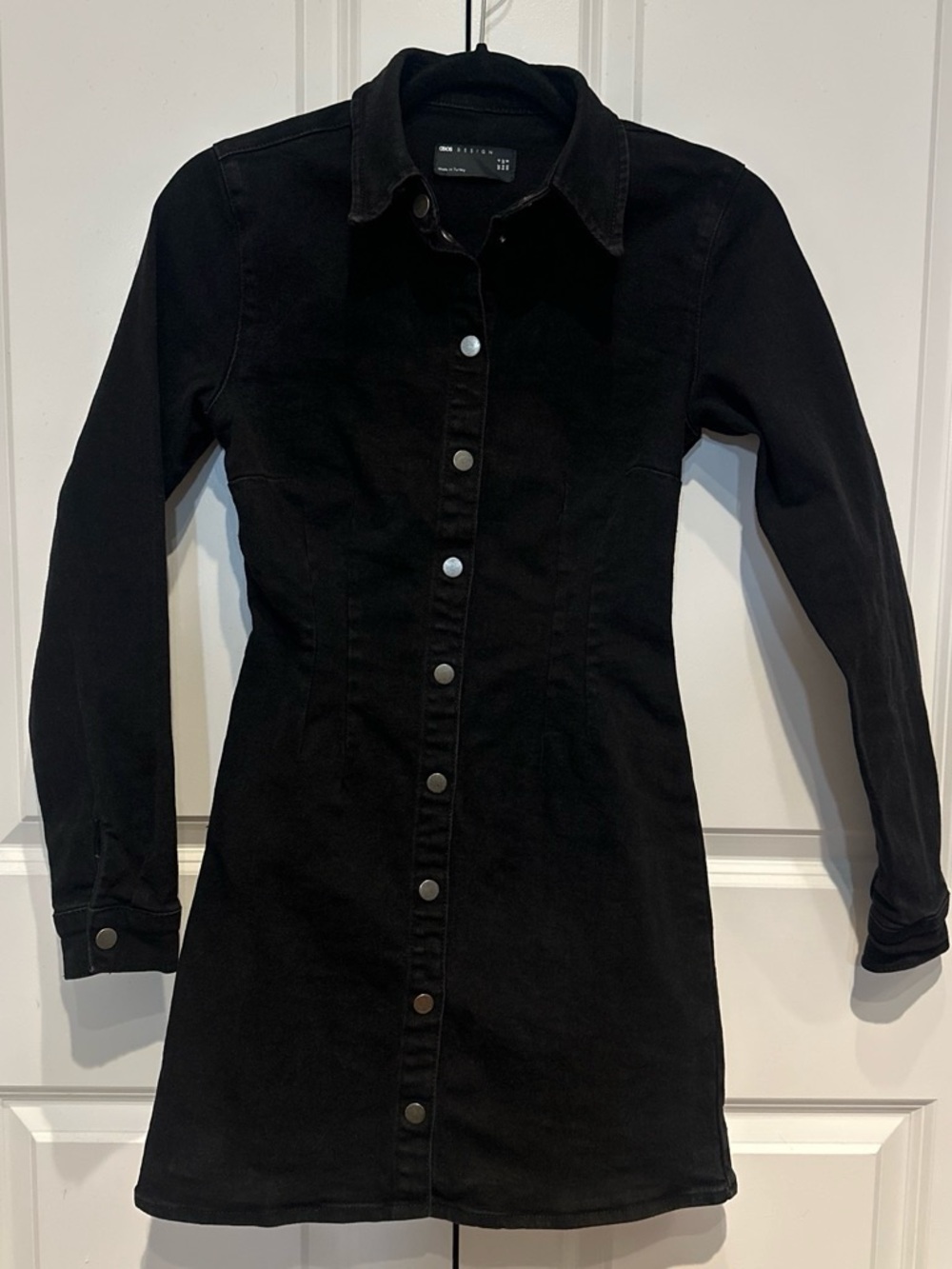 ASOS Black Snap-Front Long Sleeve Shirt Dress